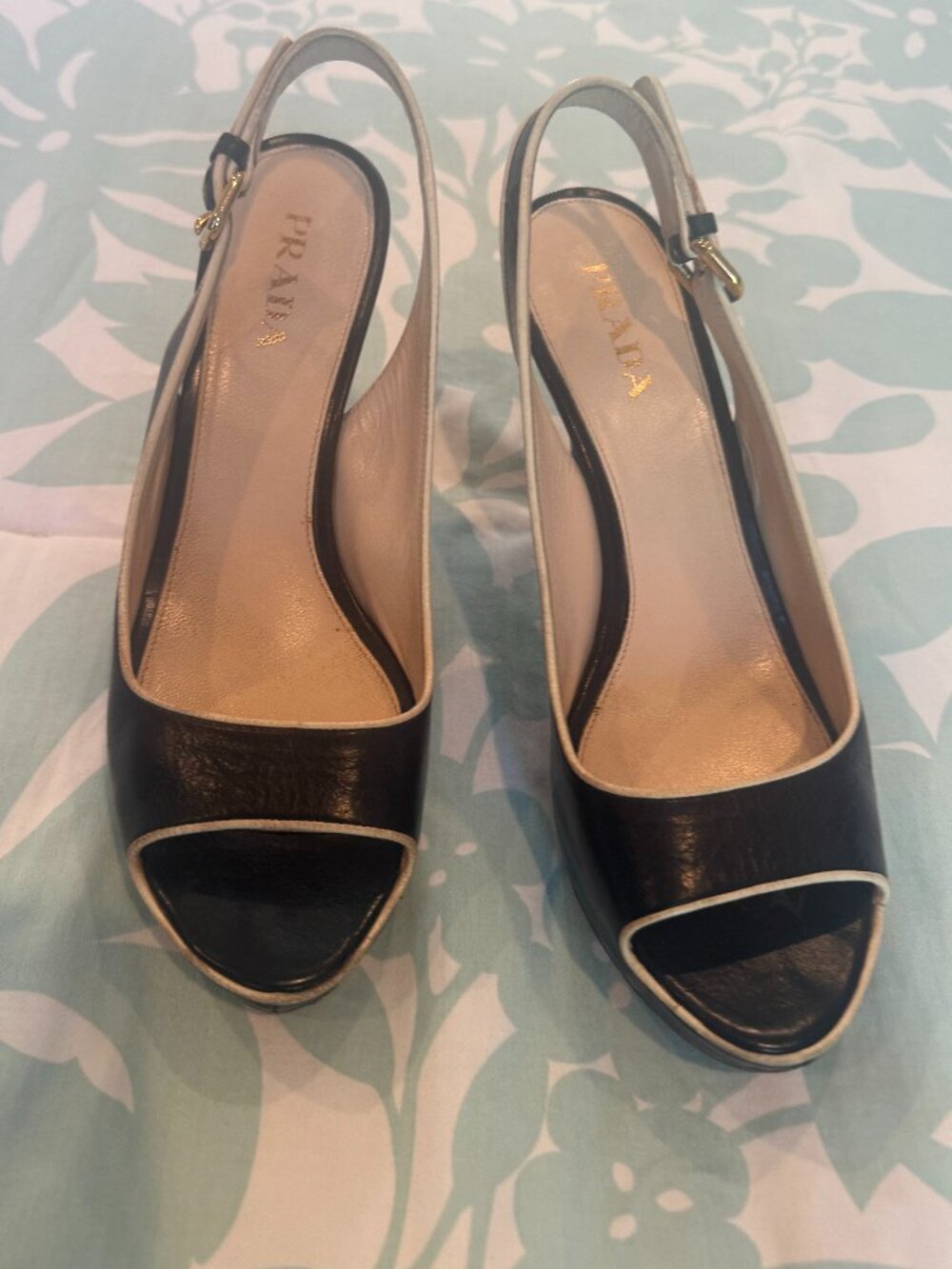 Prada Black White Slingback sandal Shoe Peep Toe